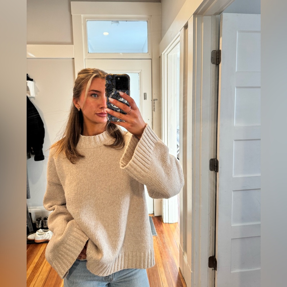 White Fox Boutique Cream Ribbed Crewneck Sweater
